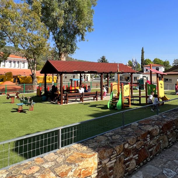 Park next to the old nursery school in Pyrga  Village in Cyprus